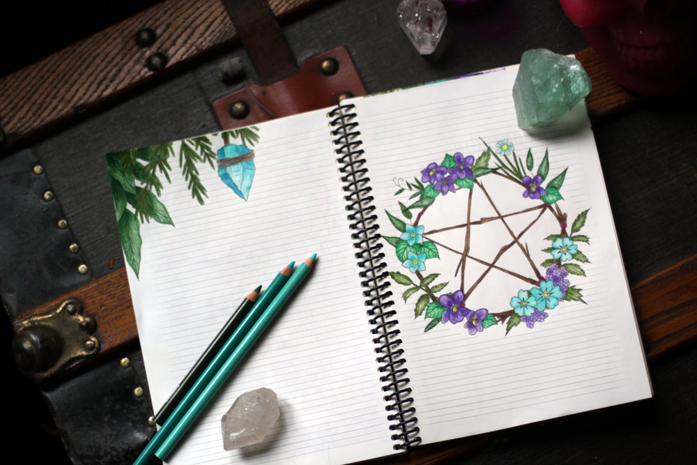 Witchy Coloring Book Pentagram Wreath