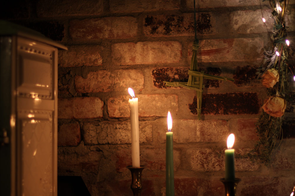Imbolc Altar with Brigid's Cross