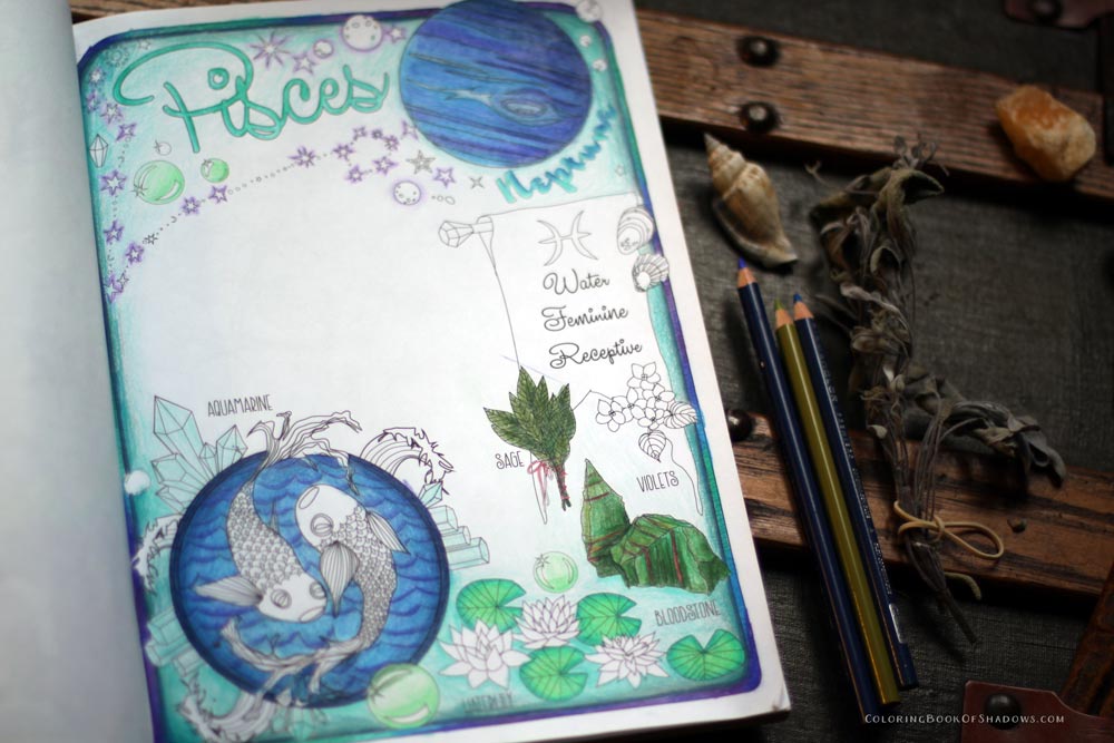 Pisces Book of Shadows Coloring Page
