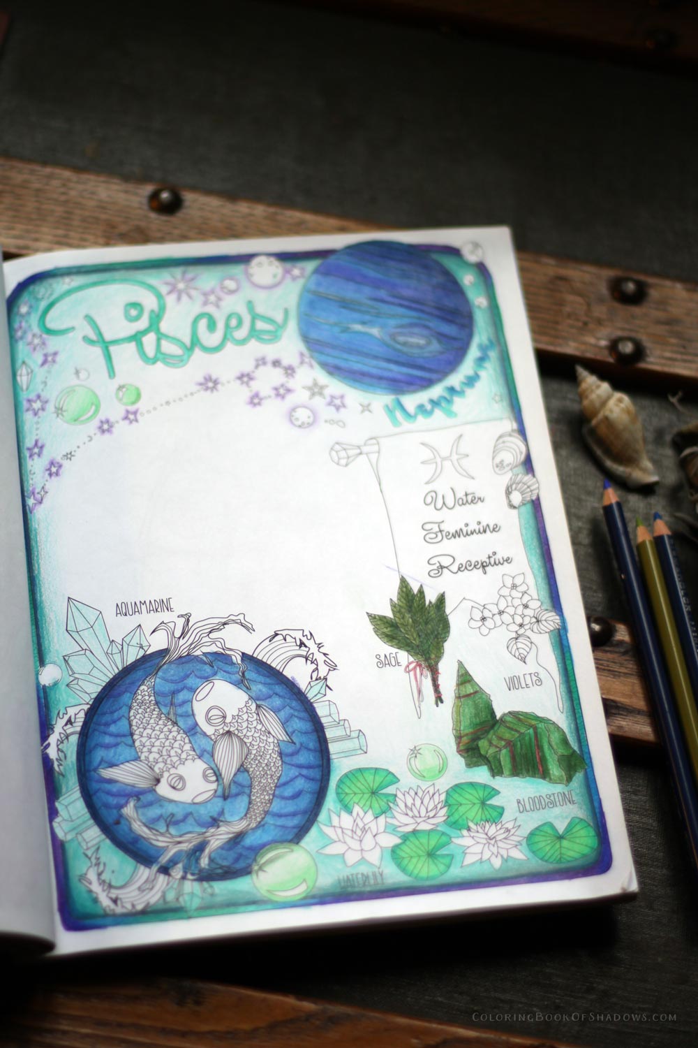 Pisces Book of Shadows Coloring Page