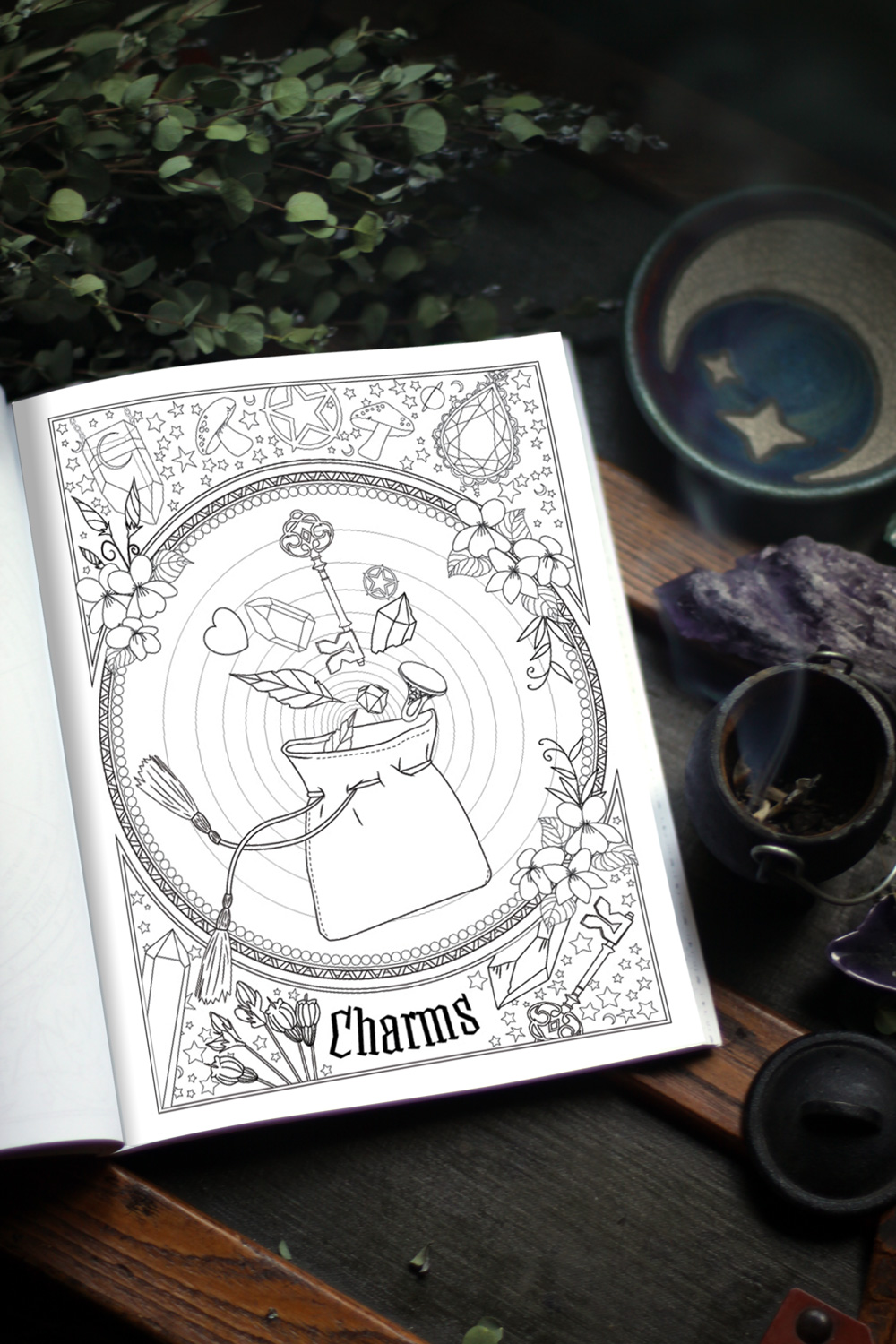 Coloring Book of Shadows: Book of Spells. Unlock your magic and cast your spells.