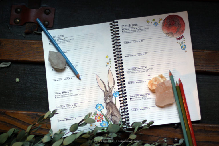 Coloring March Correspondences: White Sage, a Hare, and Mars - Coloring